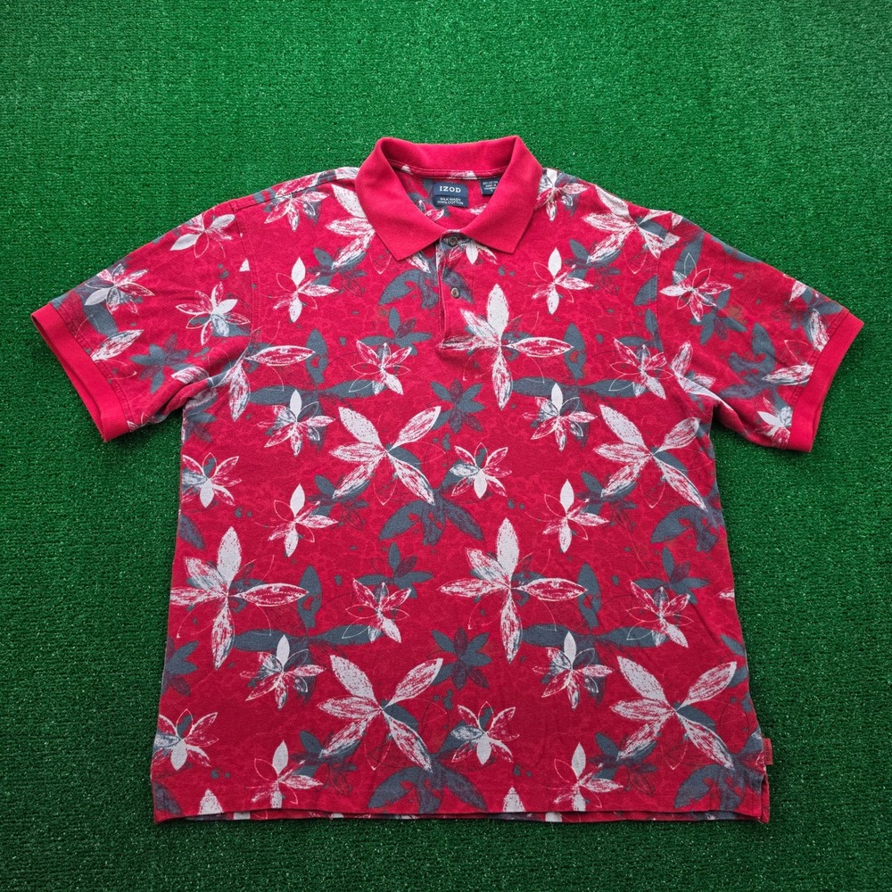 IZOD Silk Wash Floral Pique Polo Shirt Mens Large Short Sleeve Golf Casual